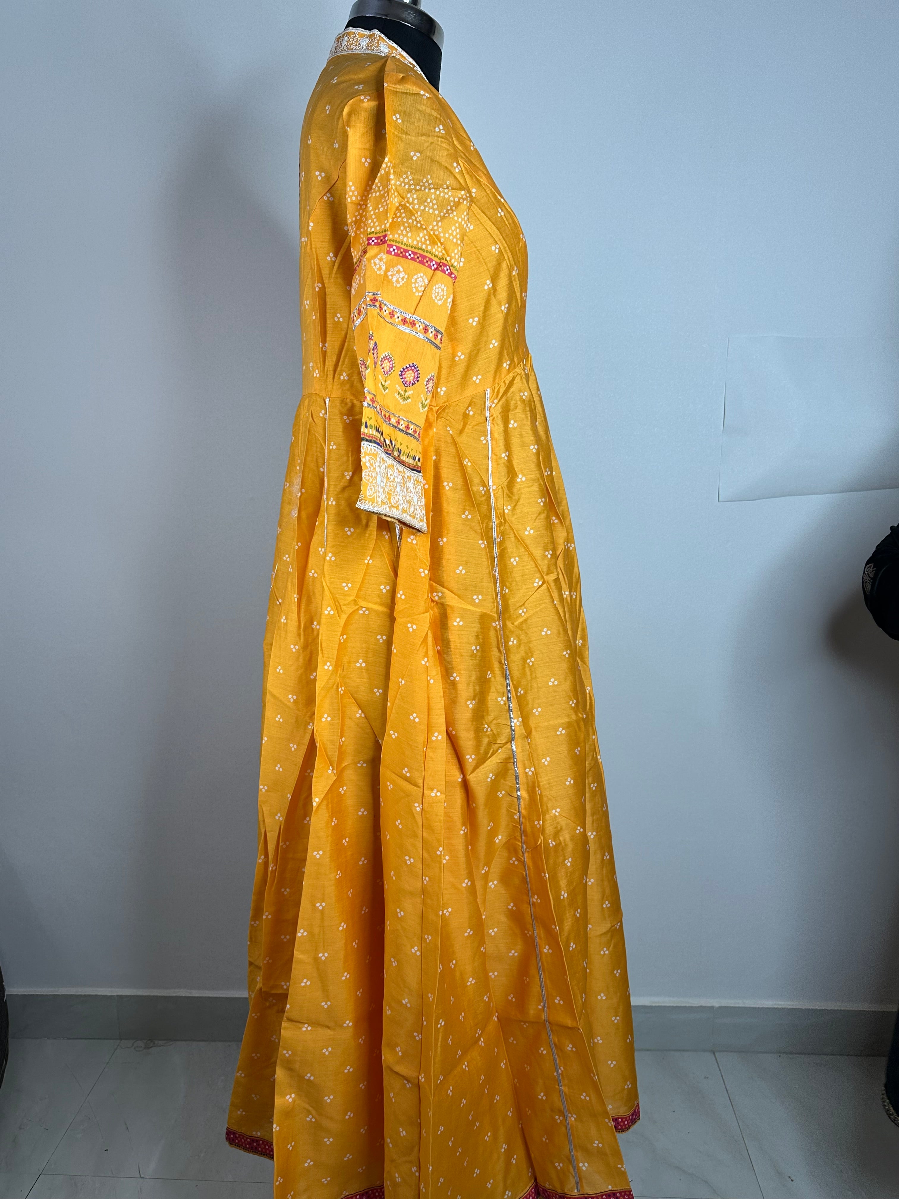 Mustard Yellow Embroidered Anarkali Kurti