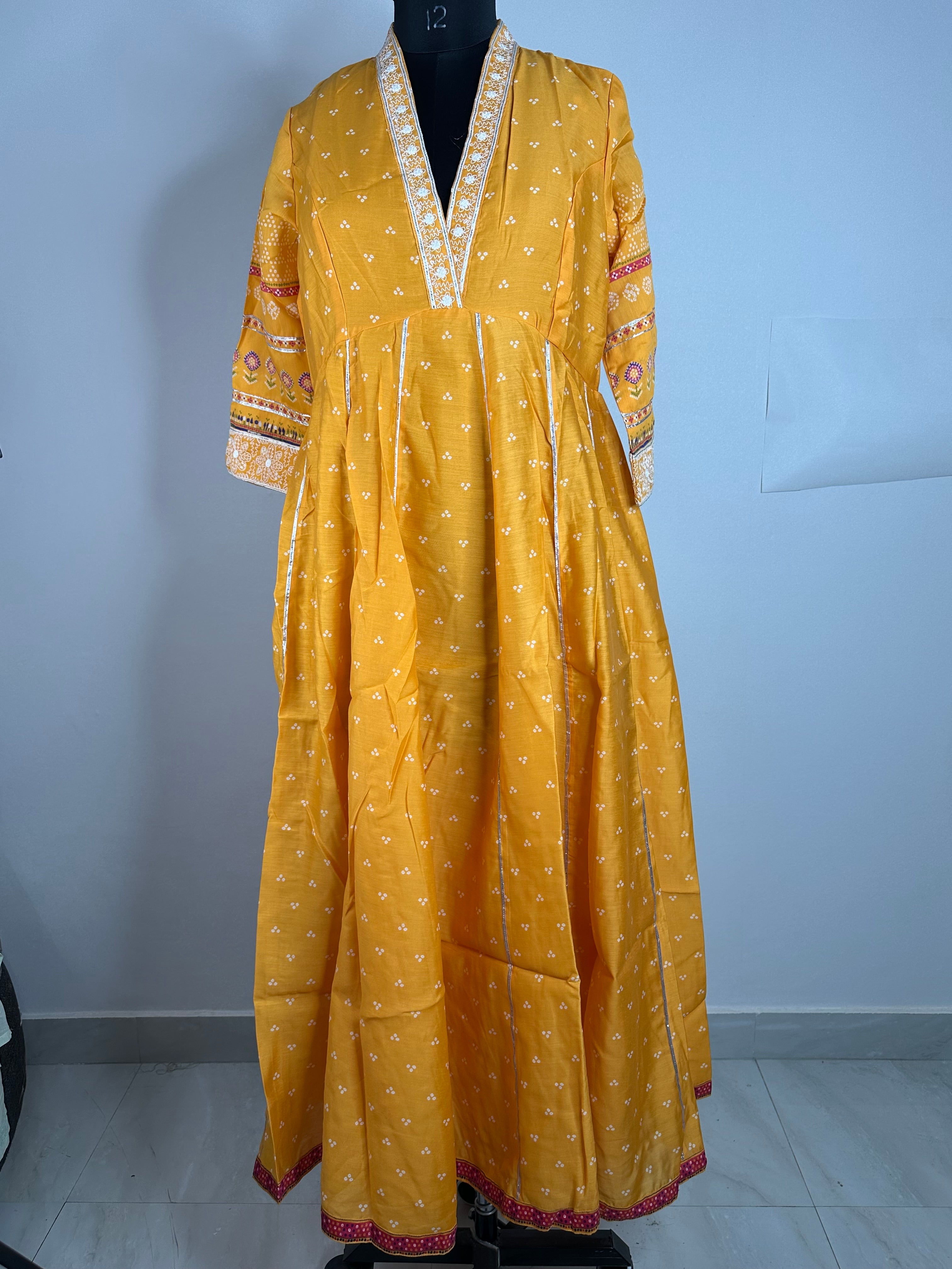 Mustard Yellow Embroidered Anarkali Kurti