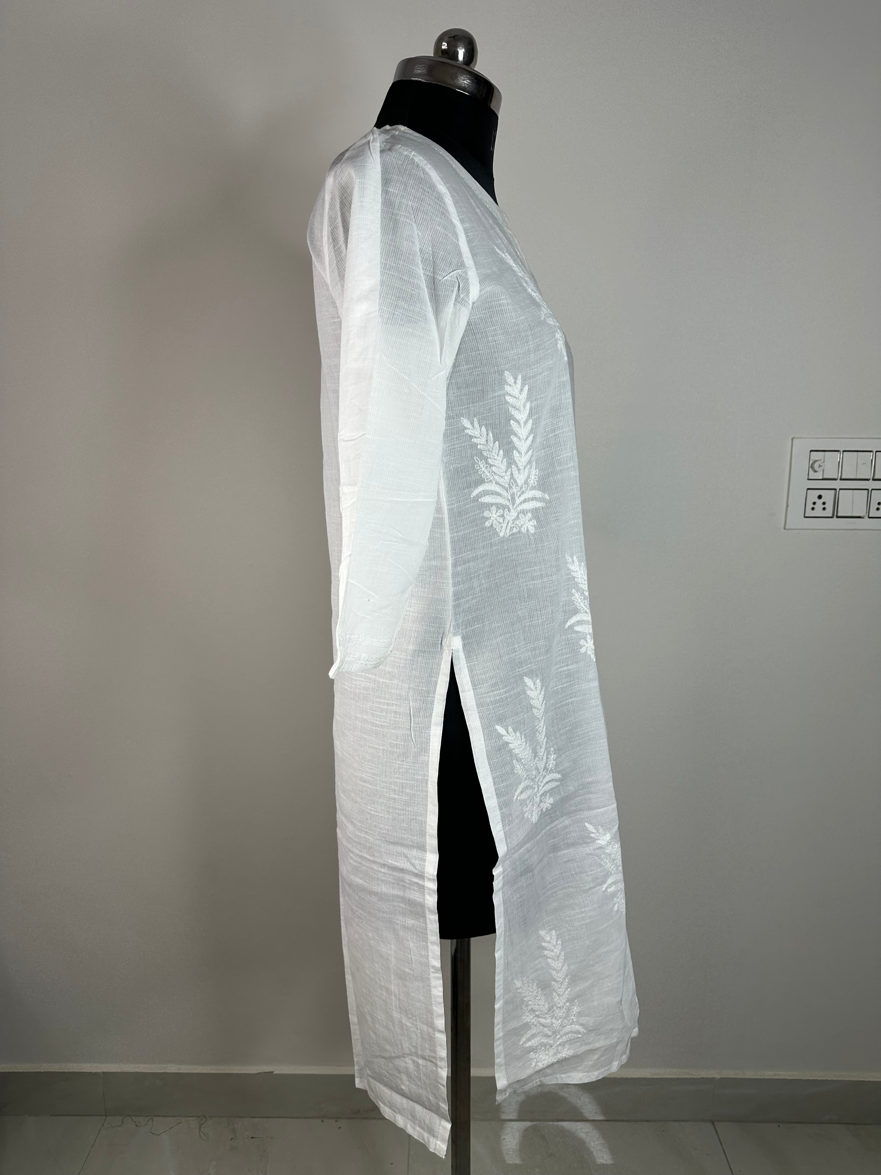 White Chikankari-Style Embroidered Kurti