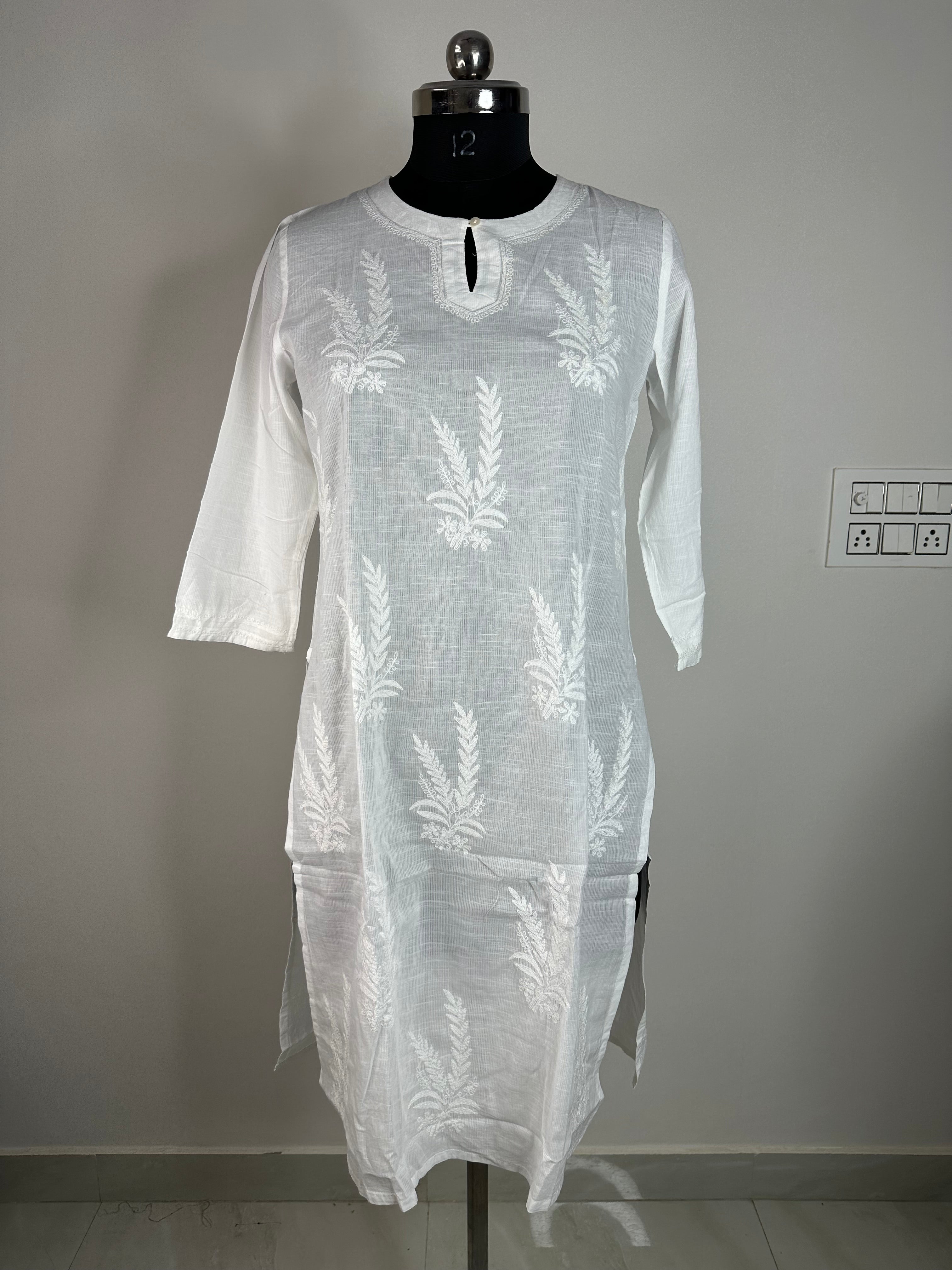 White Chikankari-Style Embroidered Kurti