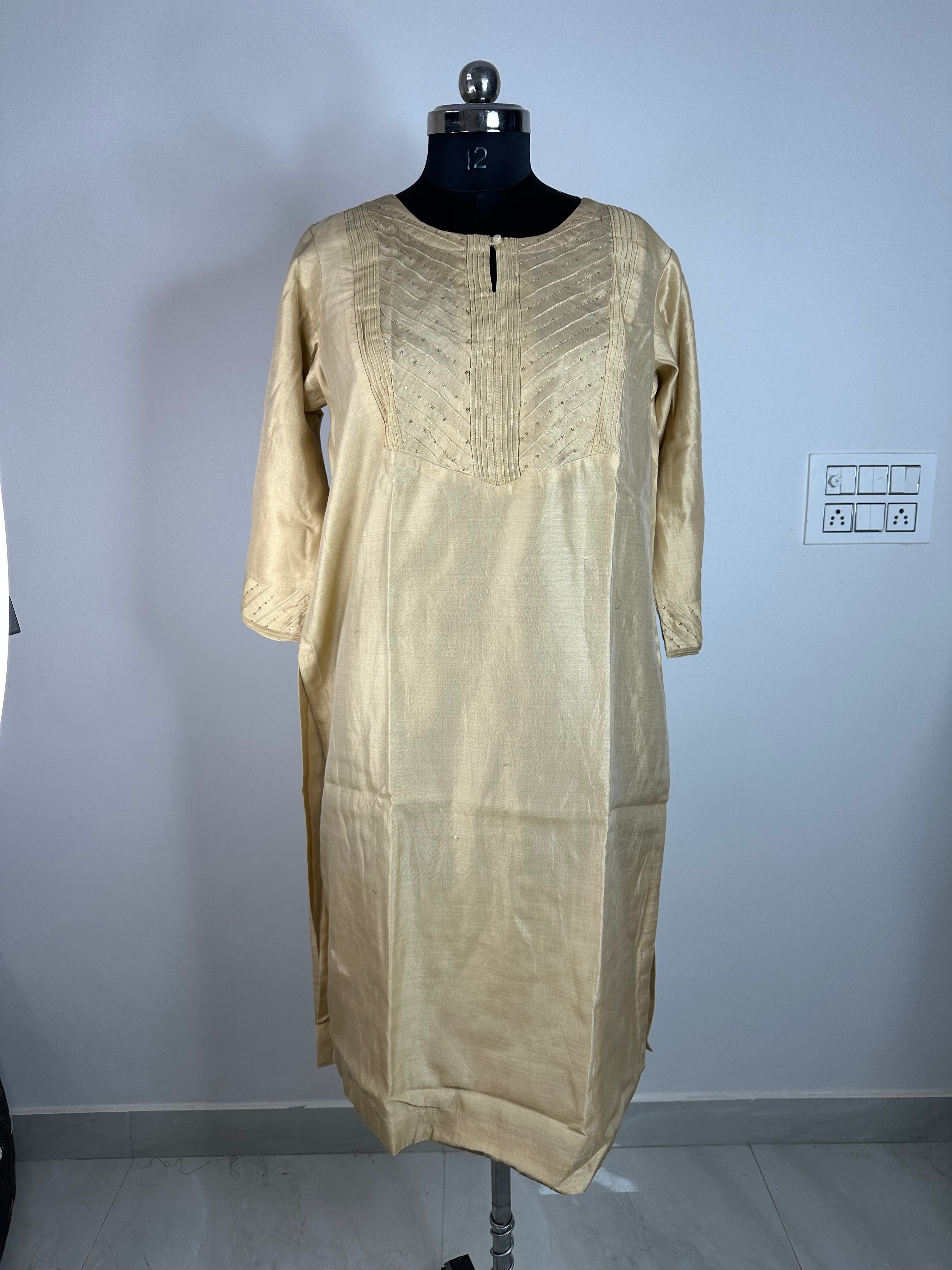 Champagne Gold Textured Straight Kurti