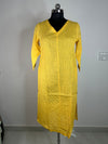 Sunshine Yellow Textured V-Neck Kurti
