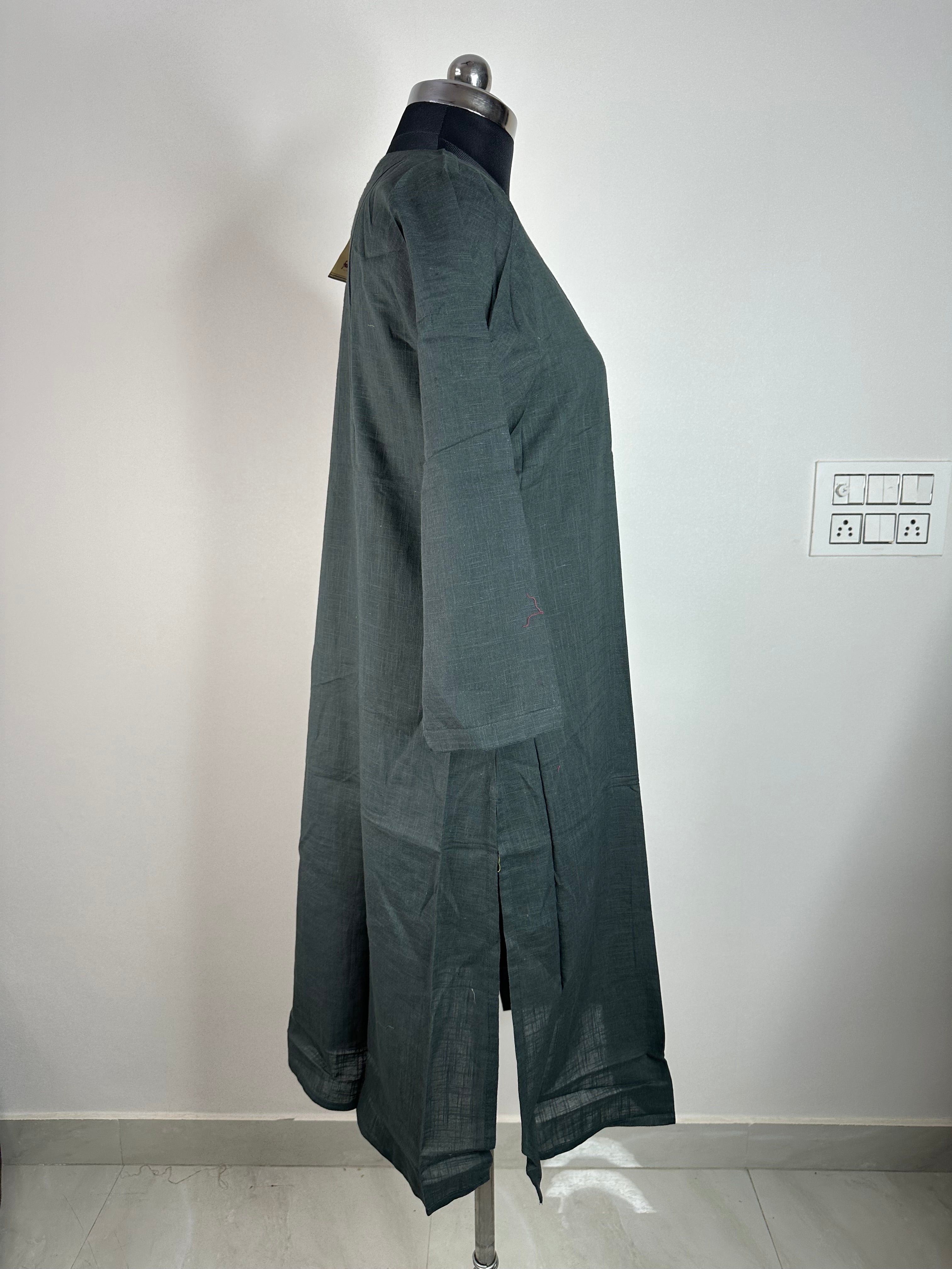 Charcoal Grey Solid Straight Kurti with Minimal Detailing