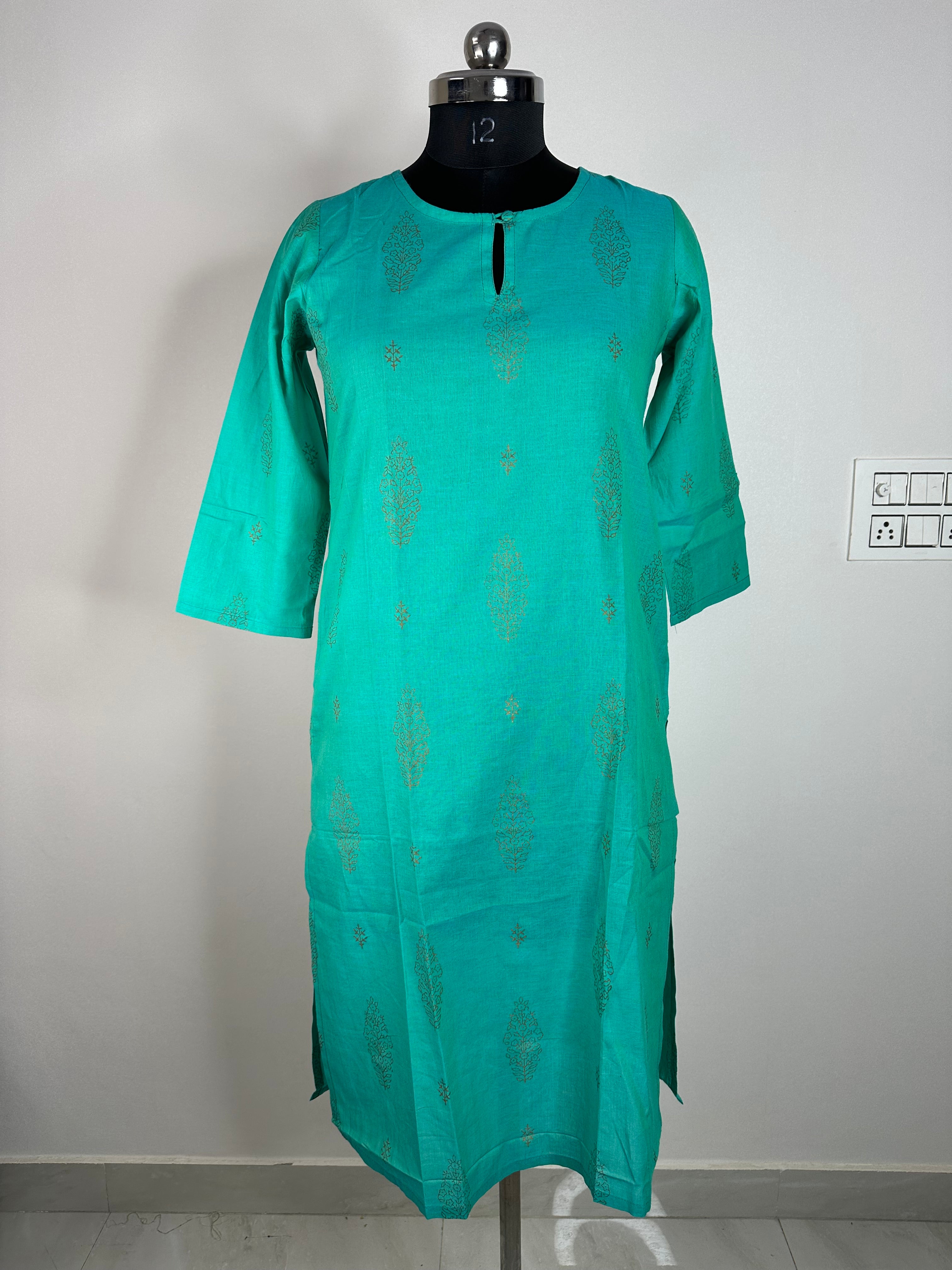 Aqua Green Printed Straight Kurti