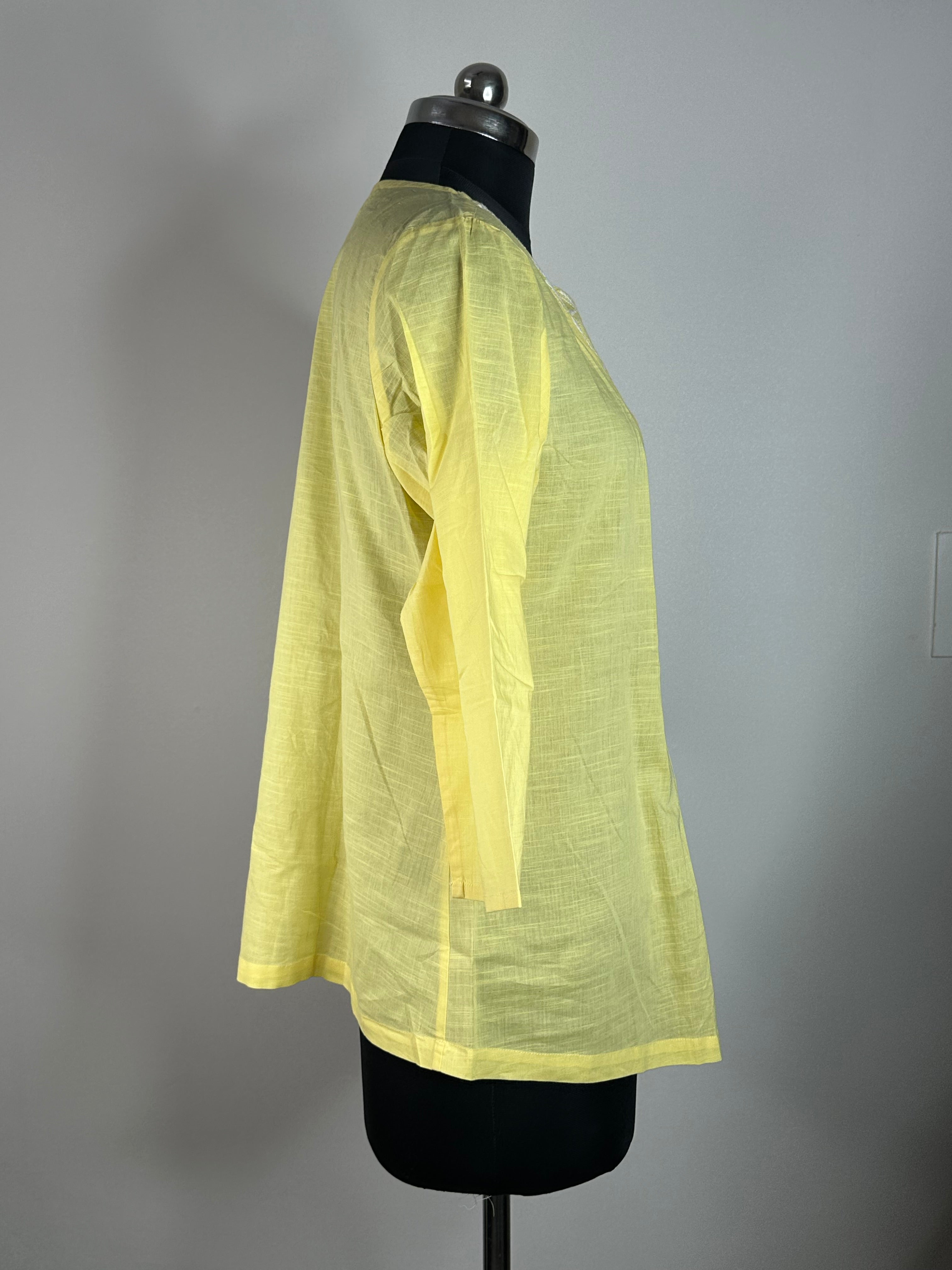 Pastel Yellow Embroidered Short Kurti