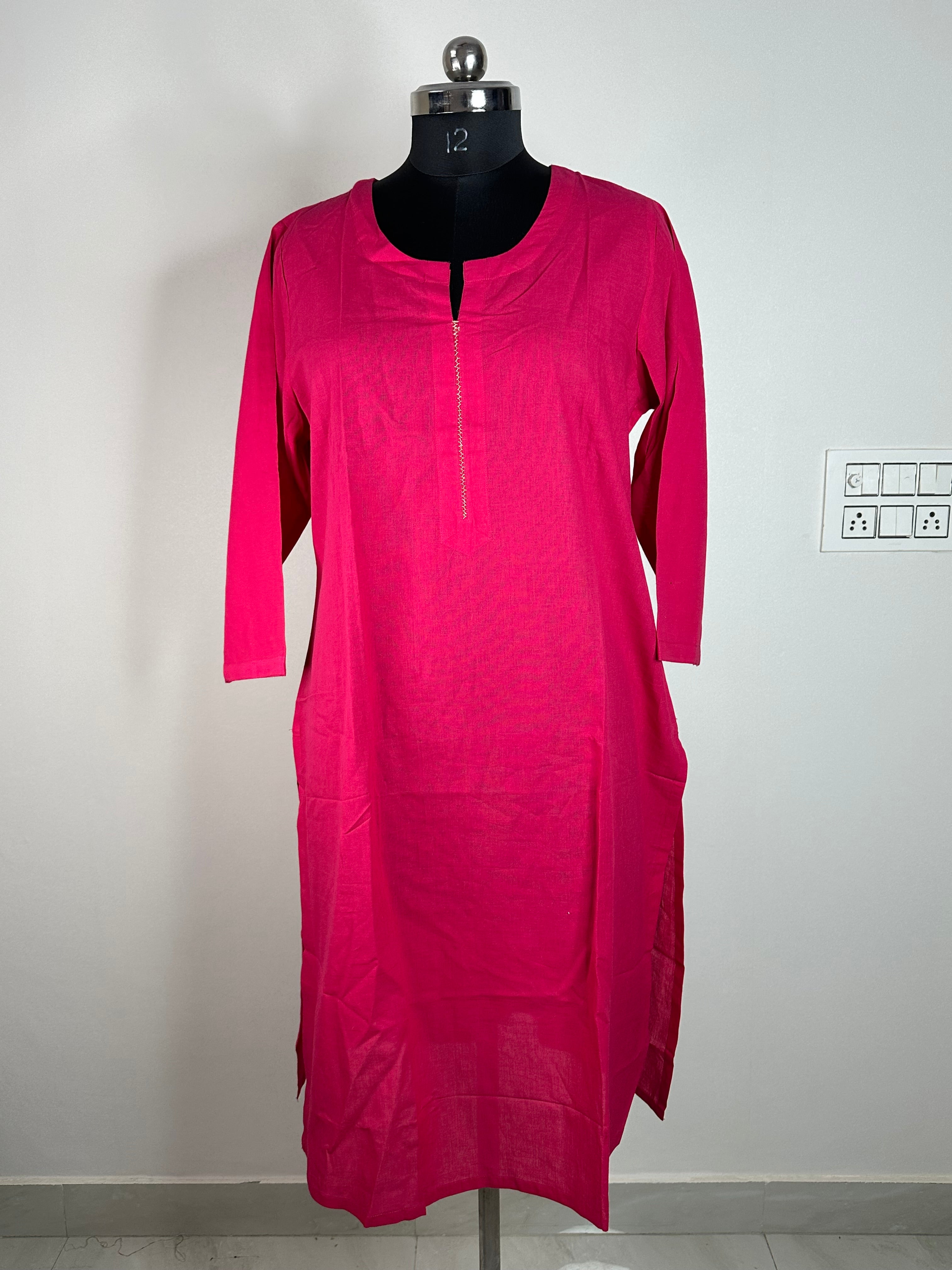 Pink Textured Straight Kurti