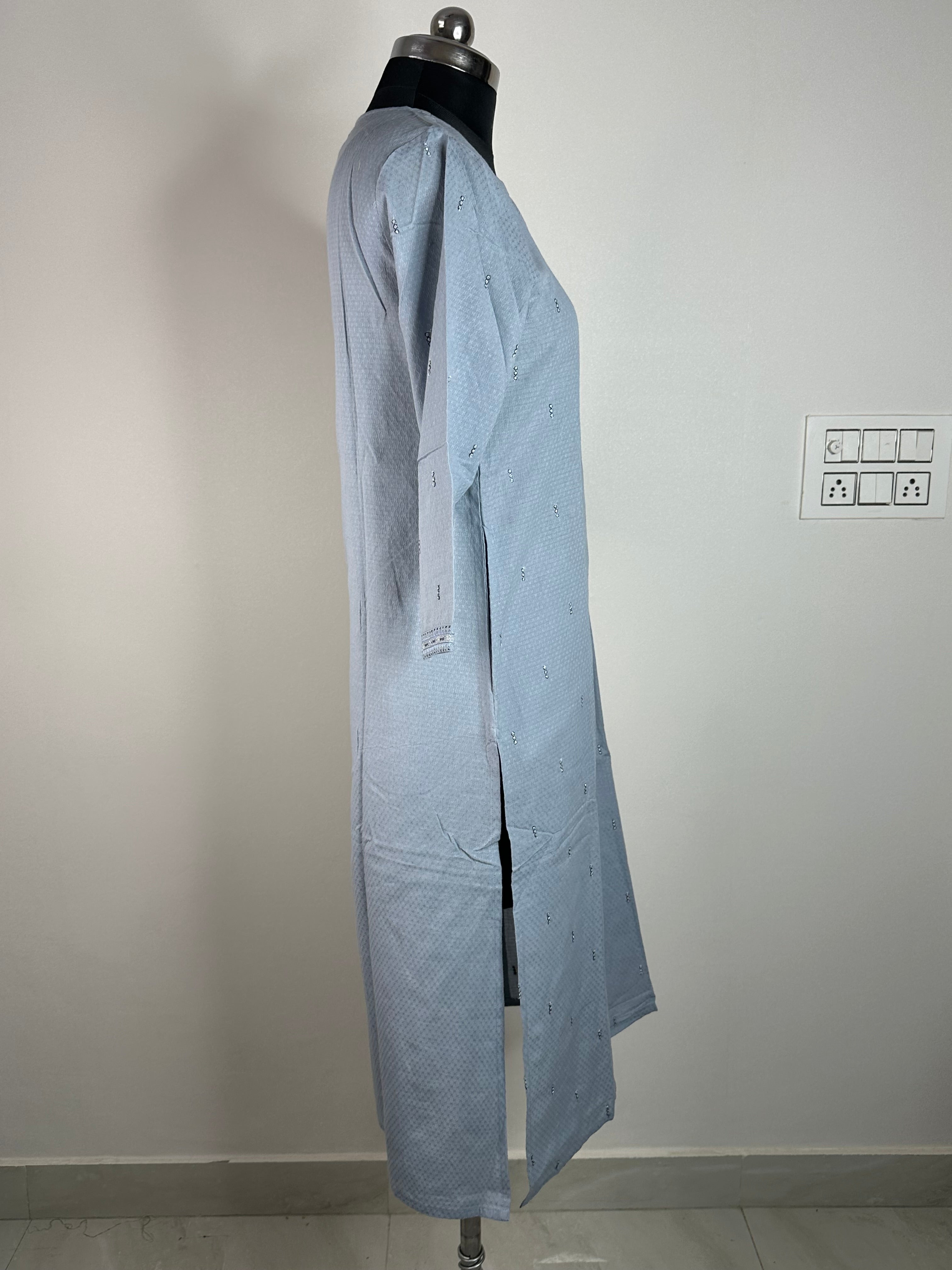 Soft Grey Embroidered Straight Kurti