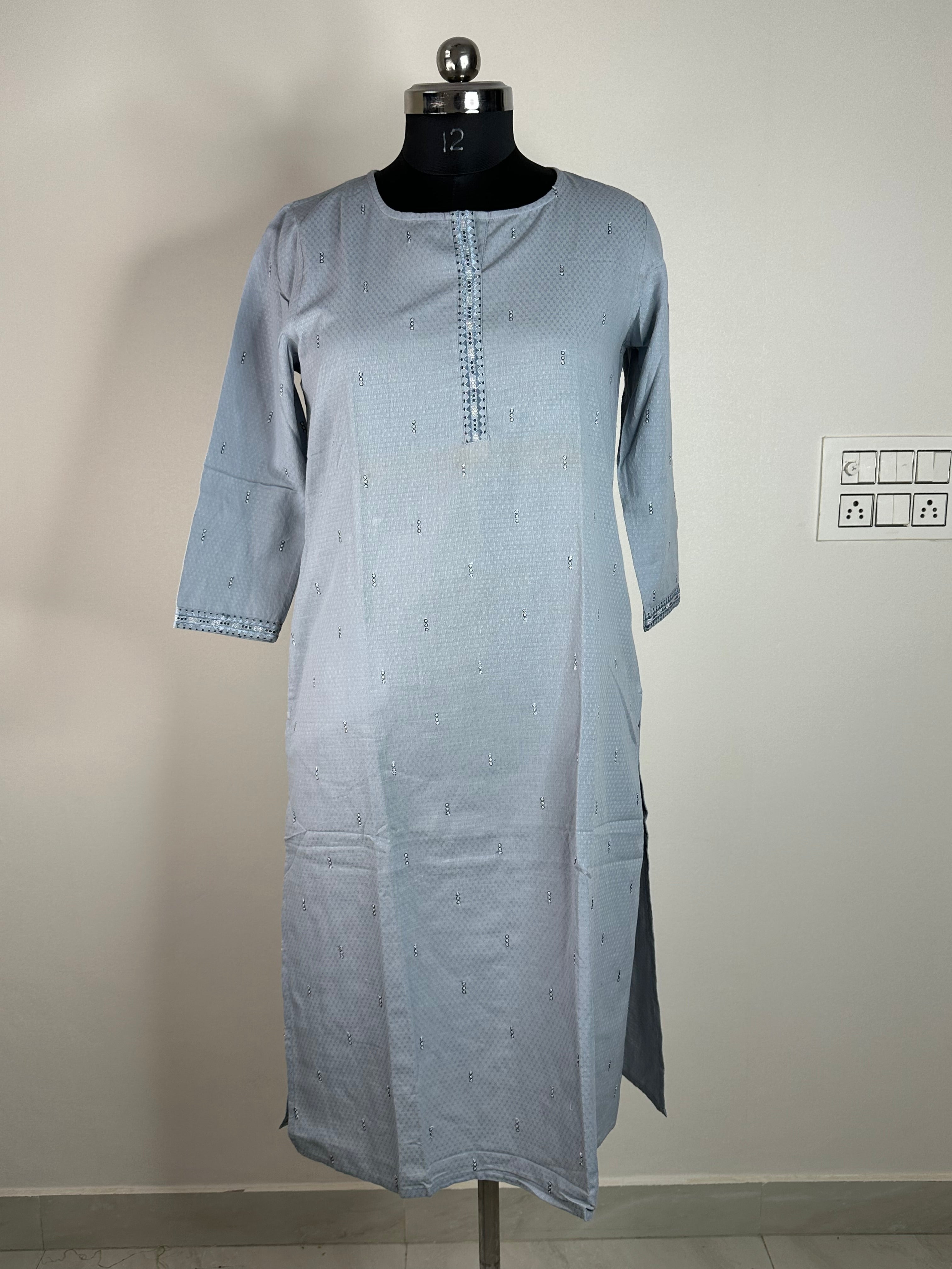 Soft Grey Embroidered Straight Kurti