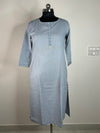 Soft Grey Embroidered Straight Kurti