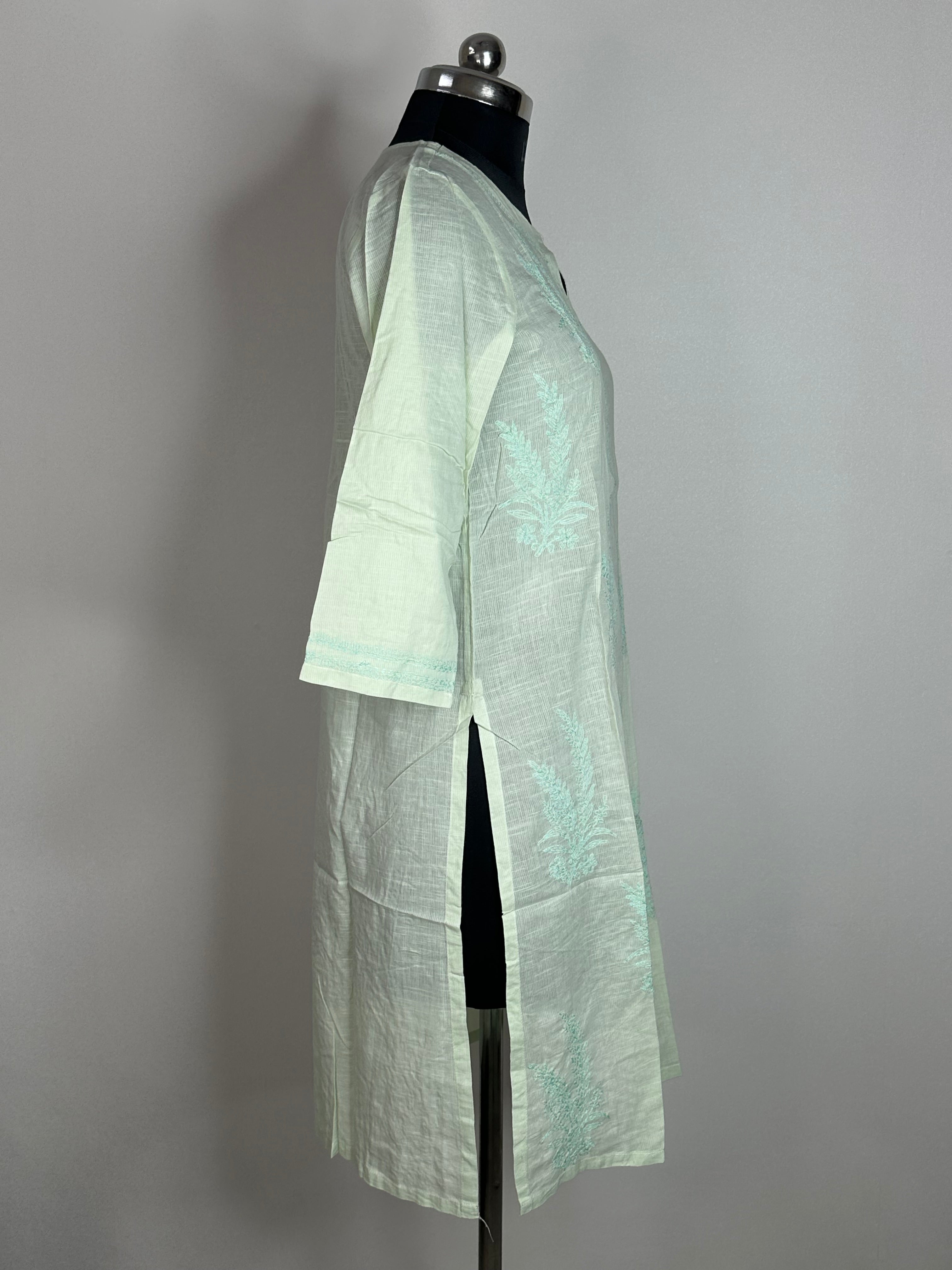 Mint Green Chikankari-Style Embroidered Kurti