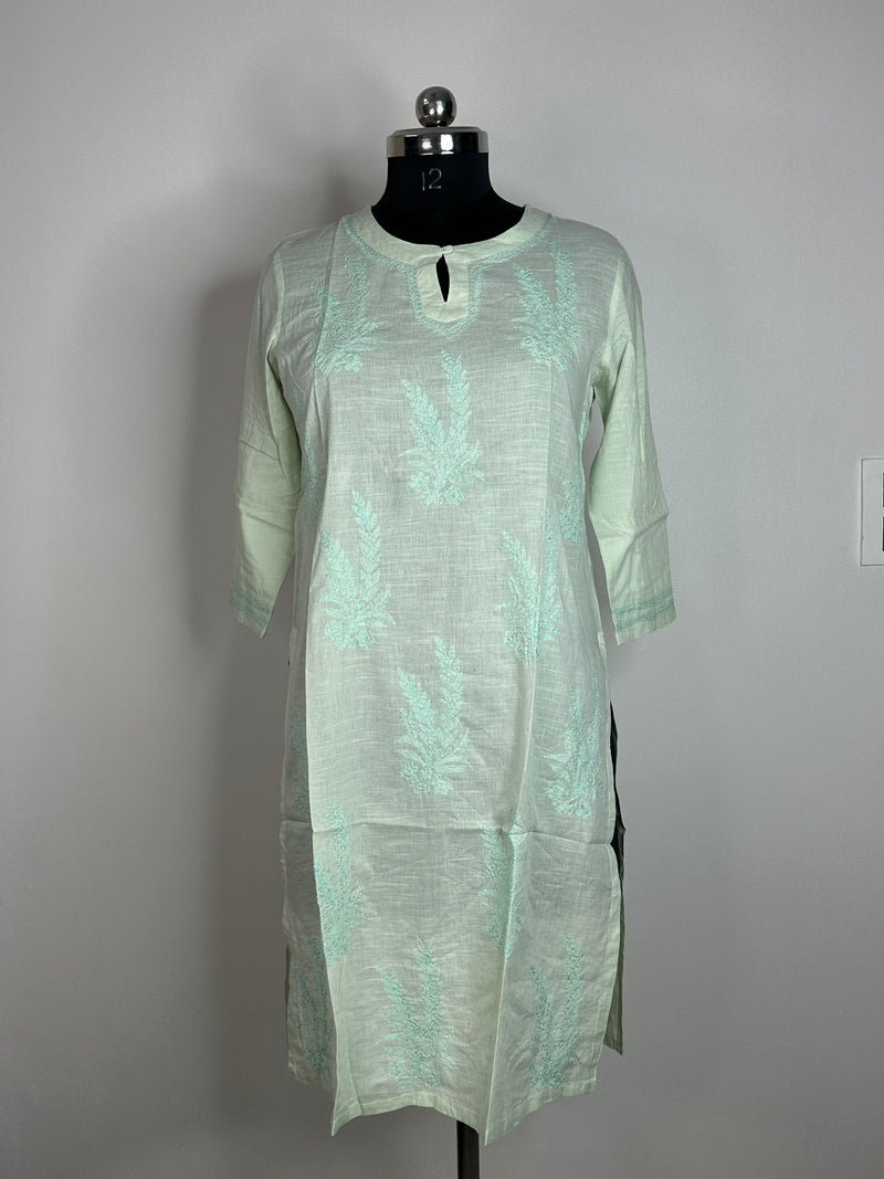 Mint Green Chikankari-Style Embroidered Kurti